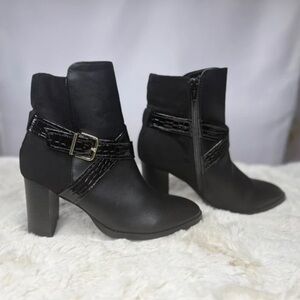 next Black Buckle Strap Block Heel Ankle Boots